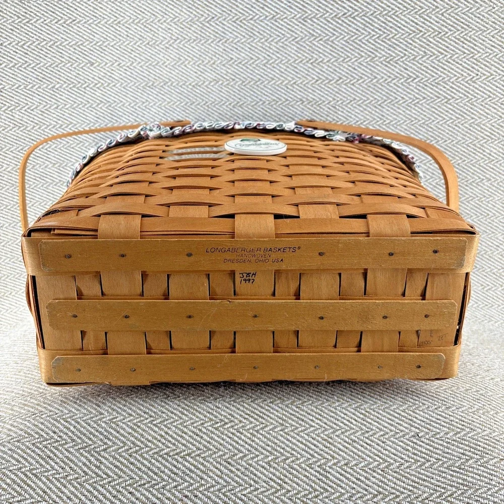 1997 Longaberger Classic Stain Magazine Basket & Liner Tie On 500 Club